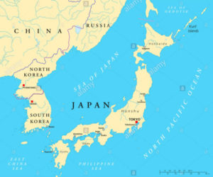 North Korea, South Korea, China, Japan, sea, map