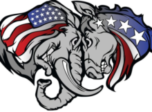 politics, elephants, donkey, Democrats, Republicans, at odds,
