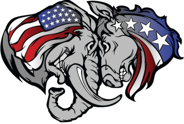 politics, elephants, donkey, Democrats, Republicans, at odds,