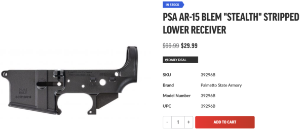 PSA, palmetto state armory, lower, blem, blemished, sale, clearance, special, deal, great deal, AR, AR lower, rifle kit